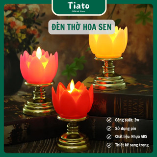 Nến hoa sen điện tử liền đế, đèn thờ hoa sen dùng pin, đèn cầy hoa sen để bàn thờ TIATO STORE