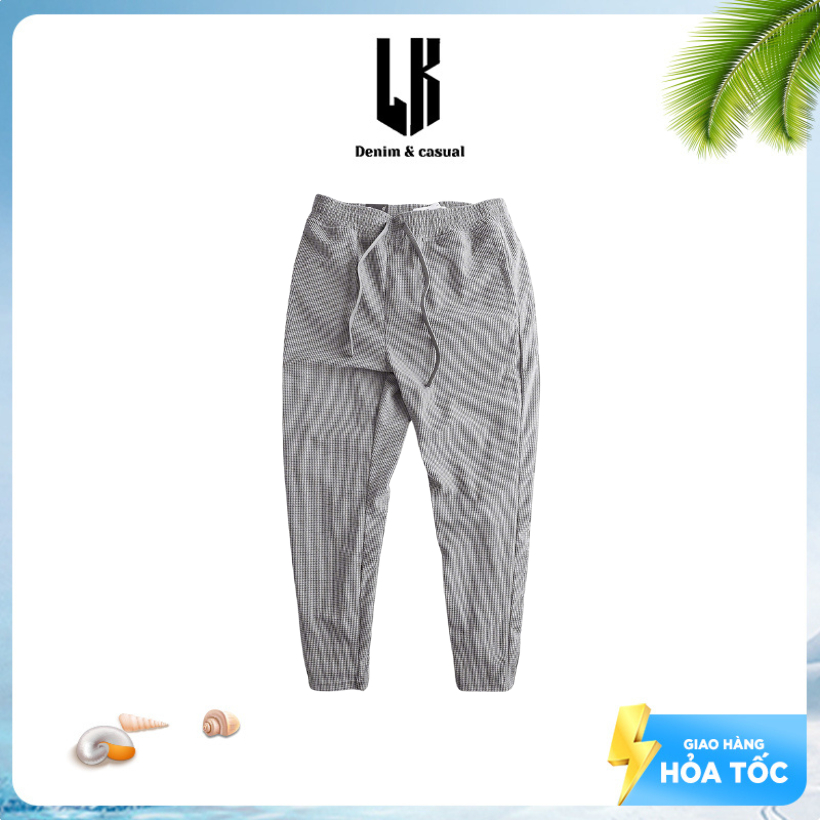 Quần Becool LK DENIM, Chất vải dập vân hạt gạo dày dặn, Thiết kế cạp thun dây rút