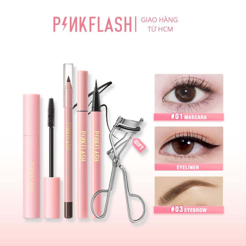 (Tặng dụng cụ uốn mi) Bộ trang điểm 3 món PINKFLASH Kẻ mày & Bút kẻ mắt & Mascara