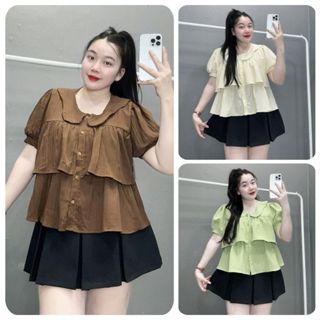 ÁO SƠ MI KIỂU NỮ DÁNG LỬNG VIỀN BÈO TAY BỒNG NGẮN CHẤT ĐŨI XỐP ( CÓ BIGSIZE) - SM163