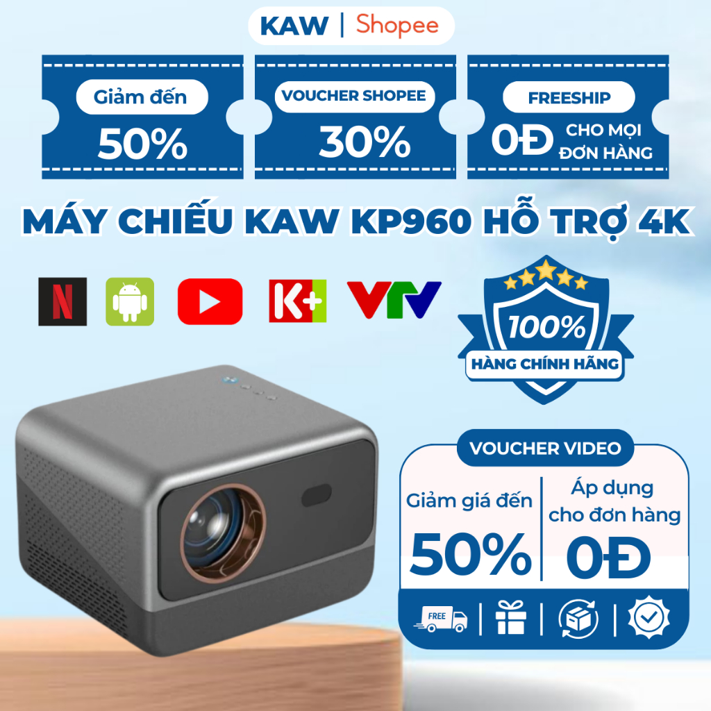 Máy Chiếu Mini KAW KP960 Hỗ Trợ 4K, Độ Sáng Cao, Chiếu Phim, Dạy Học, Âm Thanh Sống Động,BH 24 Tháng