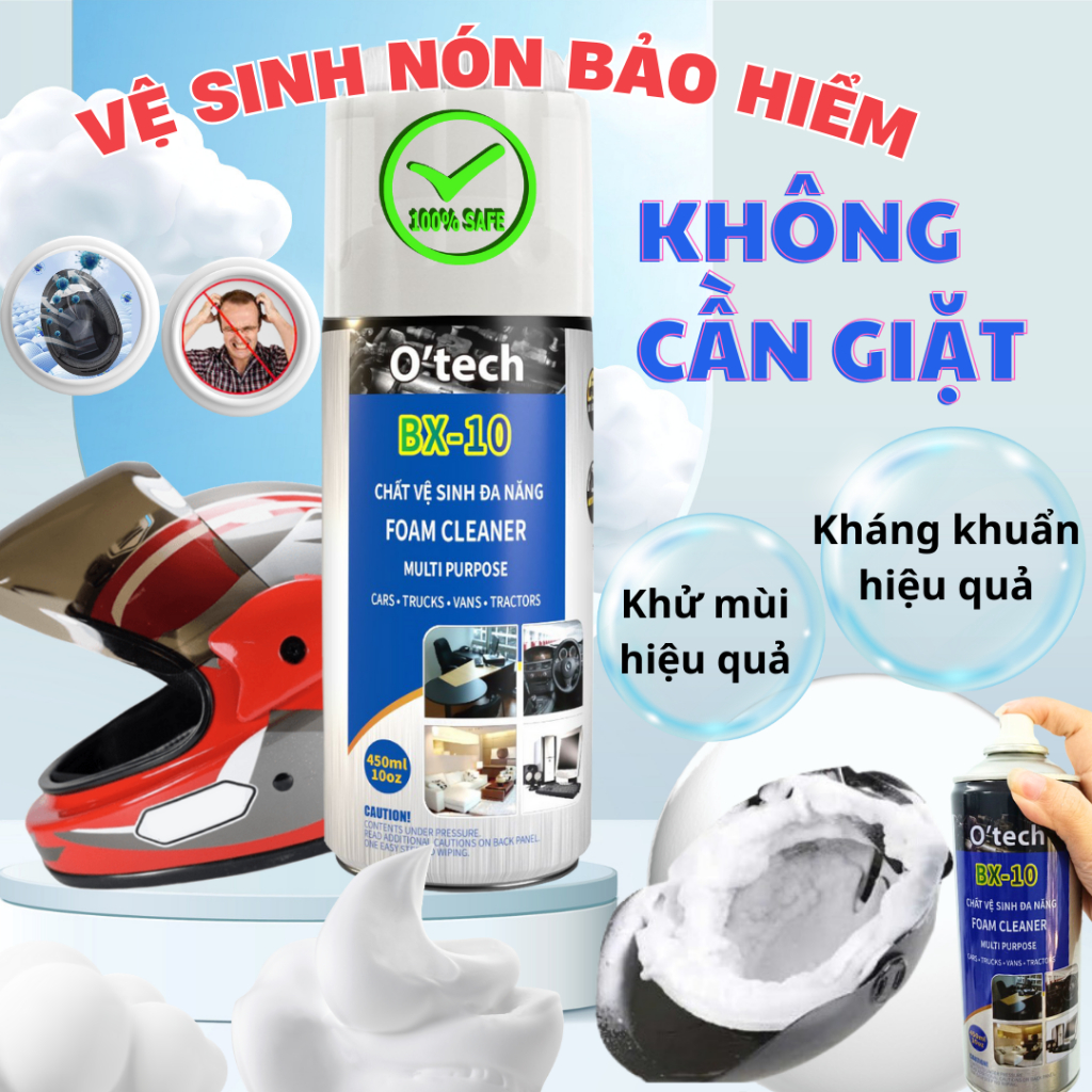 [Mua 03 Giảm 30K] Xịt vệ sinh mũ/nón bảo hiểm O'Tech BX-10 bọt tuyết  khử trùng nón bảo hiểm BX10 là