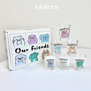  Ly thuỷ tinh mini Yeah chịu nhiệt hoạ tiết gấu đáng yêu 50ml cốc nhậu ly rượu Soju nhỏ kute tình bạn Hàn Quốc Cedres 