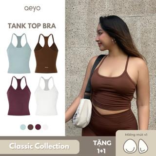 aeyo | Áo croptop tập yoga gym nữ Tank Top hai dây, mút rời, chất liệu vải thun cao cấp, ôm sát