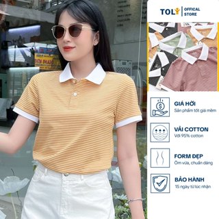 Áo Thun polo nữ TOLI sọc kẻ ngang phối cổ, form vừa ôm nhẹ, vải Cotton mềm mịn PLP-83