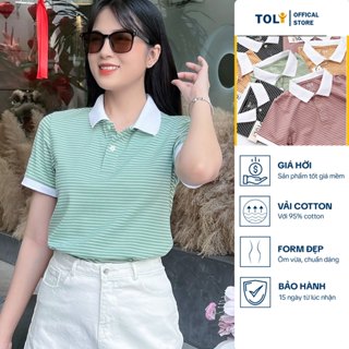 Áo Thun polo nữ TOLI sọc kẻ ngang phối cổ, form vừa ôm nhẹ, vải Cotton mềm mịn PLP-84