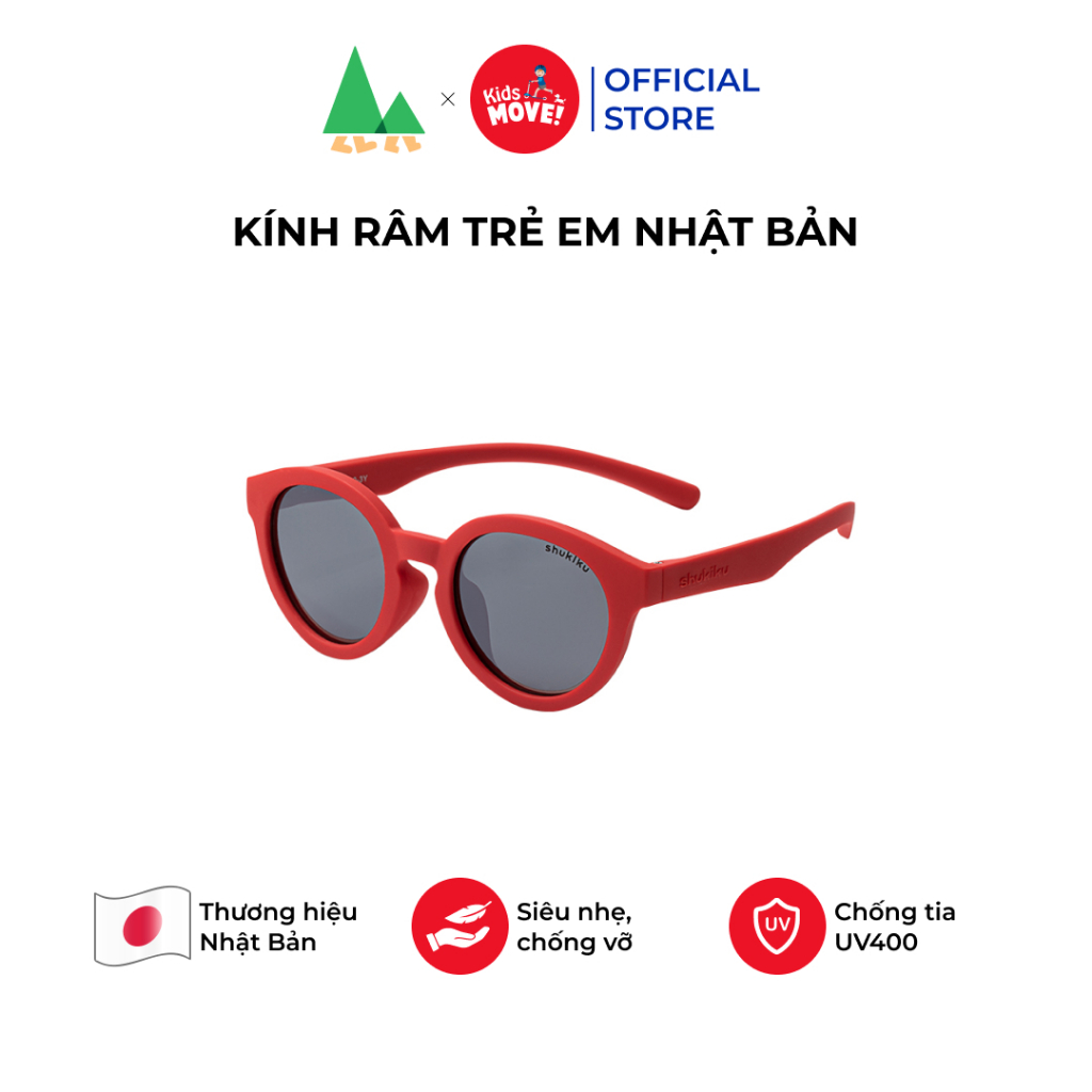 Kính râm cho bé chống tia UV400 Nhật Bản Shukiku gọng dẻo chống gãy mắt tròn có phủ tráng gương