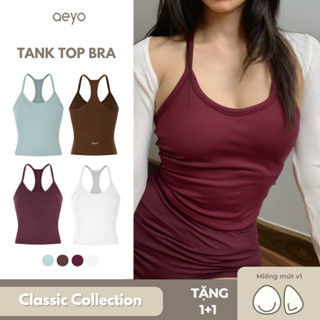 aeyo | Áo croptop tập yoga gym nữ Tank Top hai dây, mút rời, chất liệu vải thun cao cấp, ôm sát
