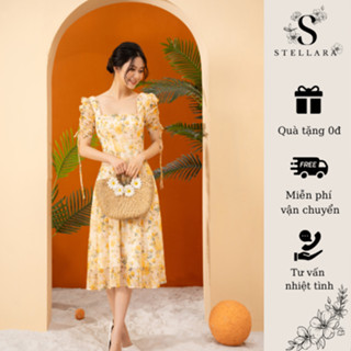 Váy Tơ Hoa Thời Trang Thiết Kế Nữ Tay Bồng Rút Nhún Roxy Dress Women