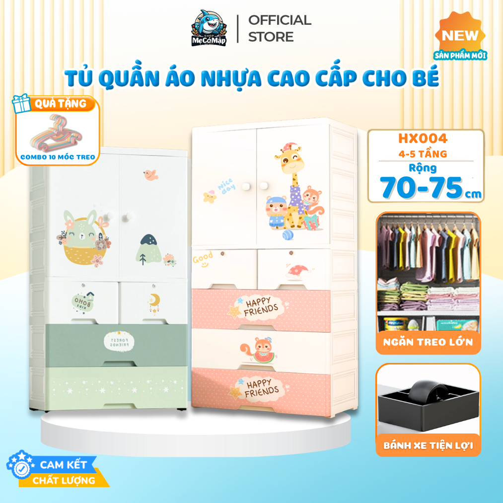 [Rộng 70-75cm] Tủ Nhựa Đựng Quần Áo Có Ngăn Treo Mới, Tủ Nhựa Cho Bé Chắc Chắn, Chất liệu An Toàn HX