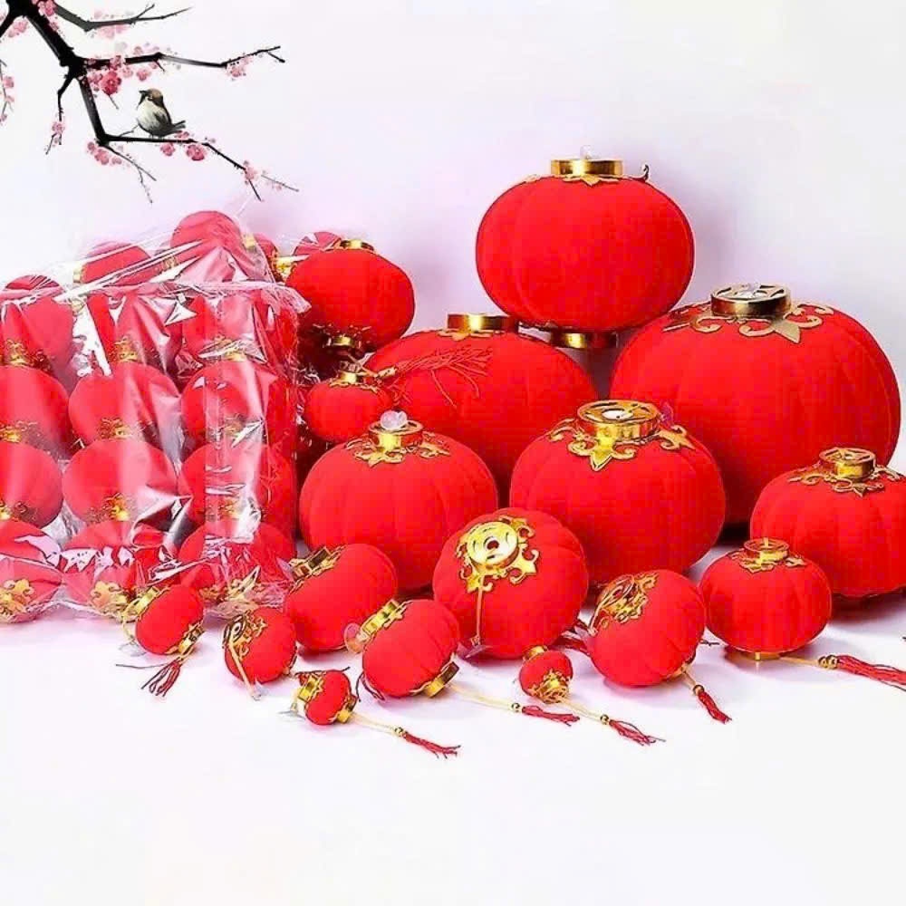 trang trí tết, Sỉ sét 30 quả cầu đèn lồng nhung trang trí cây ngày tết, hàng đẹp