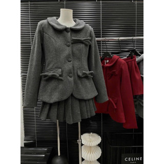  Bộ Sét Dạ Cổ Sen Cúc Bọc Đính Nơ Mix Chân Váy Xếp Ly Bigsize Cho Nữ - Women 