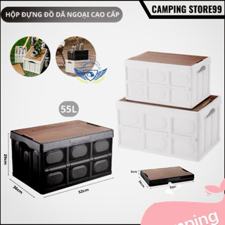 Bàn camping gấp gọn kết hợp hộp đựng đồ đa năng bằng nhựa, nắp gỗ MDF để đi cắm trại, dã ngoại, picnic Tiện lợi- DCP6