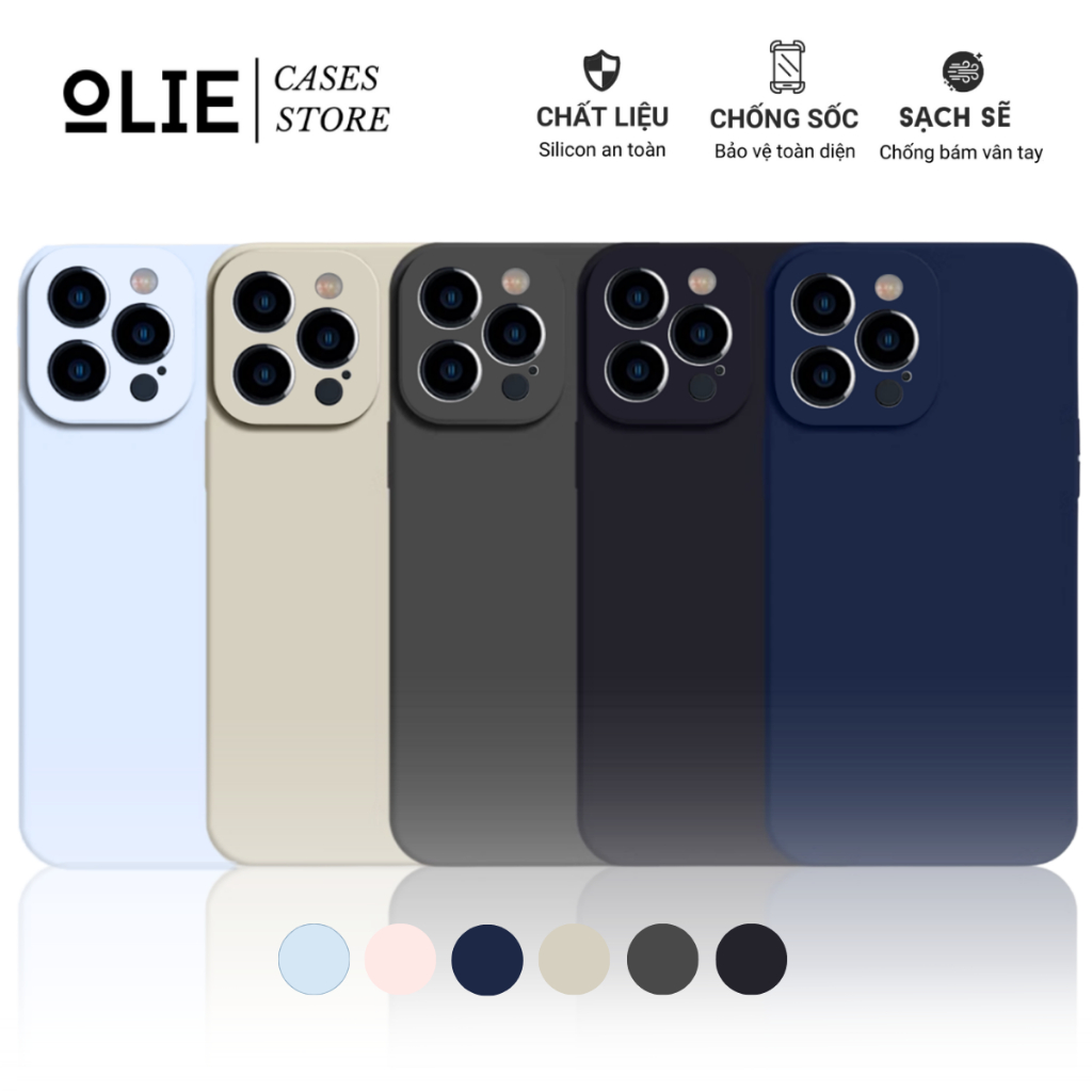 Ốp lưng OIie chống bẩn cho iPhone 11 12 13 14 15 16 Pro max 15 Plus 14Plus 13 Promax chống sốc bảo vệ camera màu TRƠN
