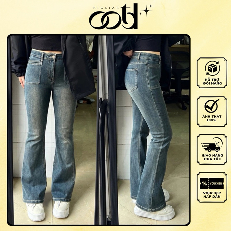 Quần jean ống loe bigsize wash bụi túi ngang (OOTD BIGSIZE)
