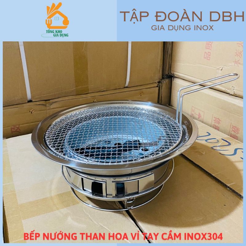 [RẺ NHẤT] Bếp Nướng Than Hoa Vỉ Tay Cầm Inox 304 (Có Đế Bếp Inox) DBH Dành Cho Nhà Hàng, Quán Nướng Và Gia Đình