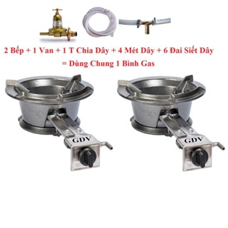 Combo 2 Bếp Gas Khè Công Nghiệp Sơn Tĩnh Điện GDV Kèm Van Dây T Chia Dùng Chung 1 Bình Gas - Hàng Chính Hãng