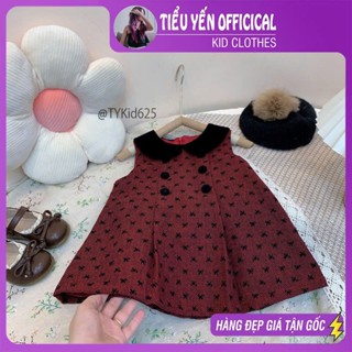 Quần áo trẻ em, Váy dạ đỏ bé gái họa tiết nơ đen, dạ mềm đẹp 8-25kg V625 | Tiểu Yến KID