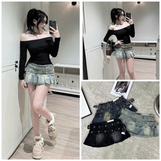 [Follow shop nhận mã 10k] Chân váy ngắn chữ A  jean ngắn xoè đai kép UMEE STORE QCCC QCL1 CV0557 6775