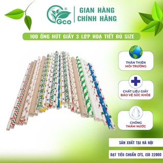  Ống Hút Giấy 3 Lớp In Họa Tiết Đủ Size  6,8,12mm  Giao màu ngẫu nhiện 