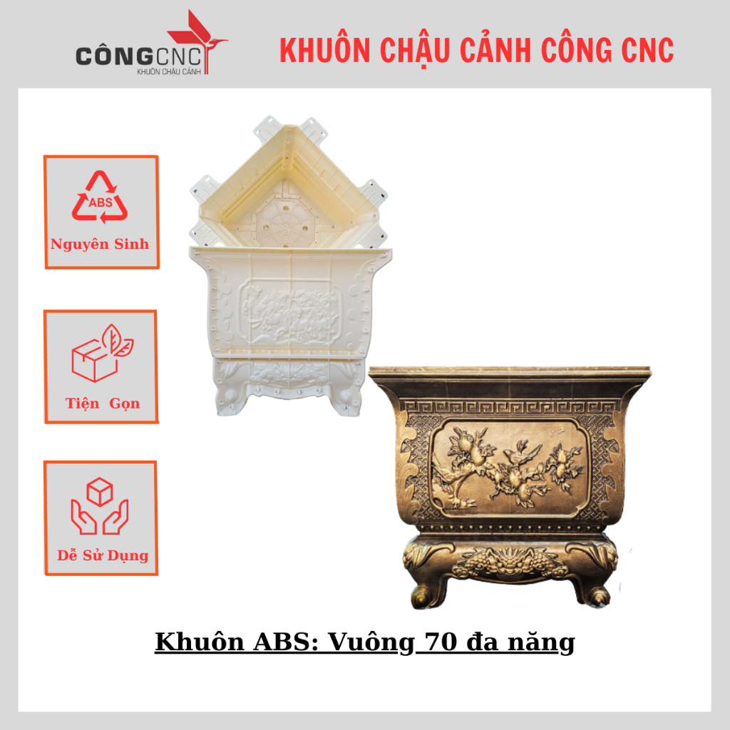[Khuôn chậu xi măng] Khuôn đúc chậu vuông 70