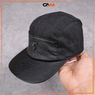 Nón Snapback hàng chính hãng Nón Cam mũ nam vải jean dáng 5 tấm phối da chất lượng cao màu đen huyền thoại