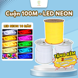 Cuộn 100m Led NEON 360 Độ 7 Màu Chống Nước Kèm Nguồn Trang Trí Trong Nhà Ngoài Trời, Dây Led NEON 14mm Uốn Dẻo Linh Hoạt