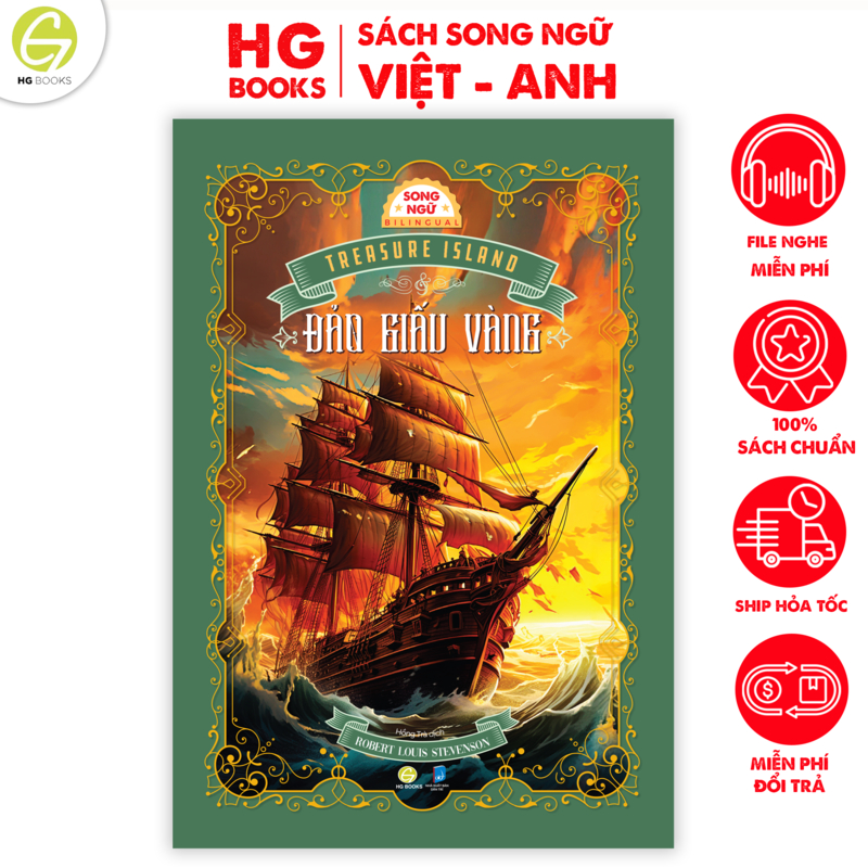 Sách song ngữ kinh điển Đảo Giấu Vàng có note từ vựng và tặng kèm file nghe - HG Books