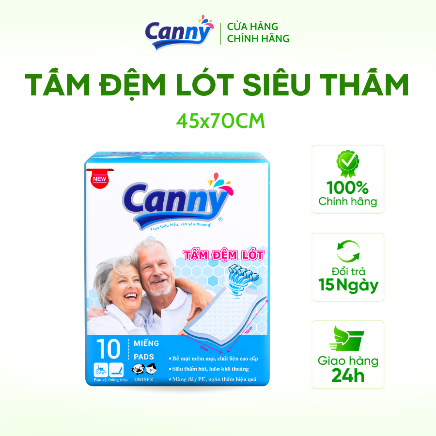 Tấm Đệm Lót Người Lớn CANNY Siêu Mềm Mại, Siêu Thấm, Kháng Khuẩn (10 miếng/gói)