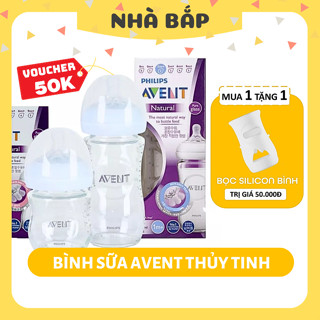 Bình sữa Avent Natural thủy tinh chính hãng cho bé, núm ti mềm đủ size 120ml 240ml - Nhà Bắp Store
