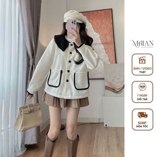  Áo khoác dạ ép phối viền cổ tay Maian áo cổ nhọn túi 2 bên dáng vừa chất dày dặn mặc đi học đi chơi mùa thu đông A5276 