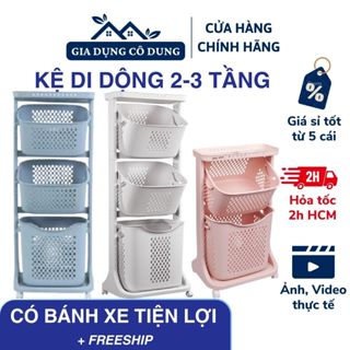 Kệ Nhựa 2 Tầng 3 Tầng Có Sọt Đựng Đồ Việt Nhật, Kệ Đựng Đồ Quần Áo Có Bánh Xe Di Động