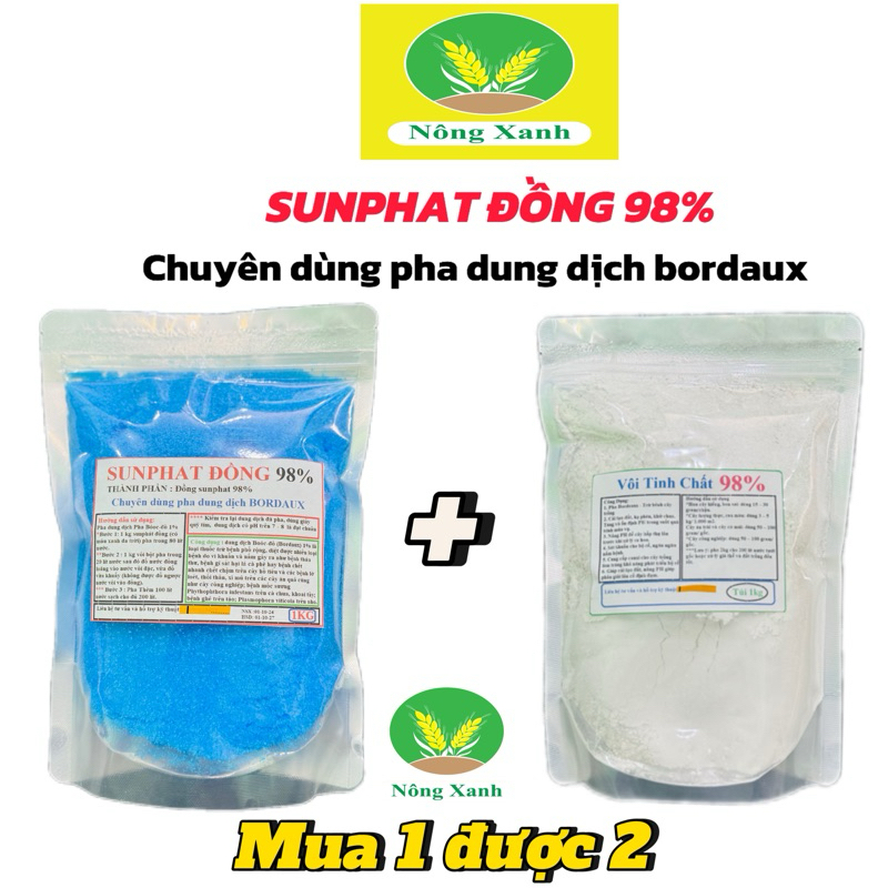 Copper Sulphate CUSO4 ( đồng sung phát) 1kg tặng kèm 1 kg vôi dùng để pha boccdo dùng cho cây