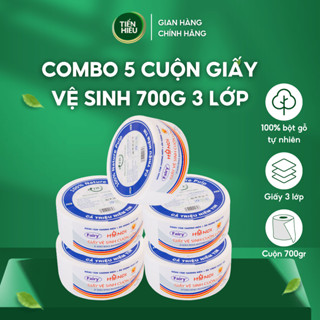 COMBO 5 Cuộn Giấy Vệ Sinh Cuộn Lớn Hà Nội Cao Cấp 3 Lớp Mềm Dai 100% Gỗ Nguyên Sinh Không Bụi Vụn 700G