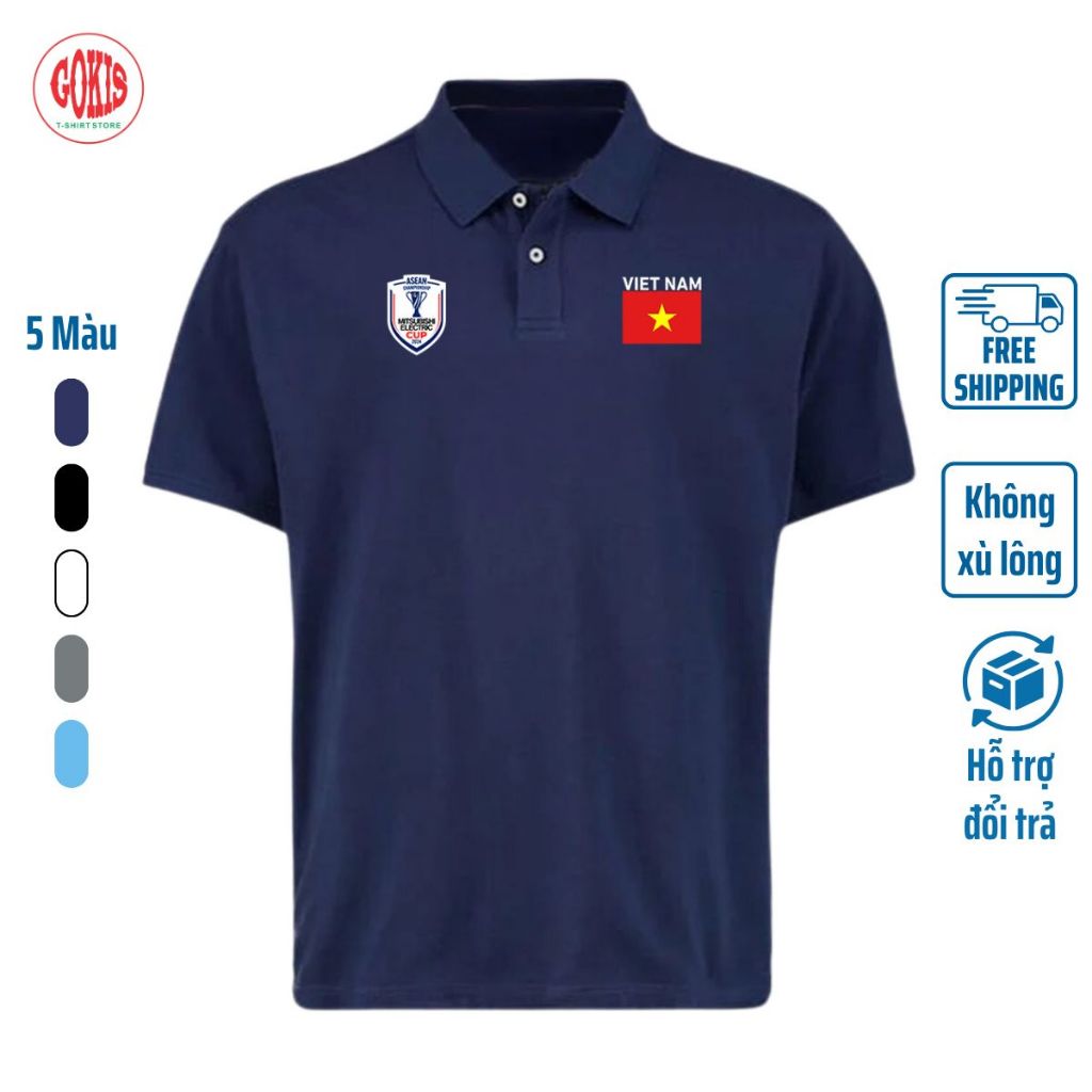 Áo polo Việt Nam AFF cup 2024 vải cá sấu không xù lông - Áo thun có cổ bẻ nam nữ Gokis shop