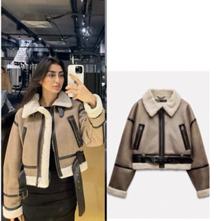 [ Có sẵn] Áo khoác da lộn cho nữ lót lông mới nhất 2024 full tag cao cấp phối đai da cực chất