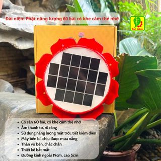 Đài năng lượng mặt trời hình hoa sen 60 bài, máy niệm Phật ngoài trời có khe cắm thẻ nhớ free ship