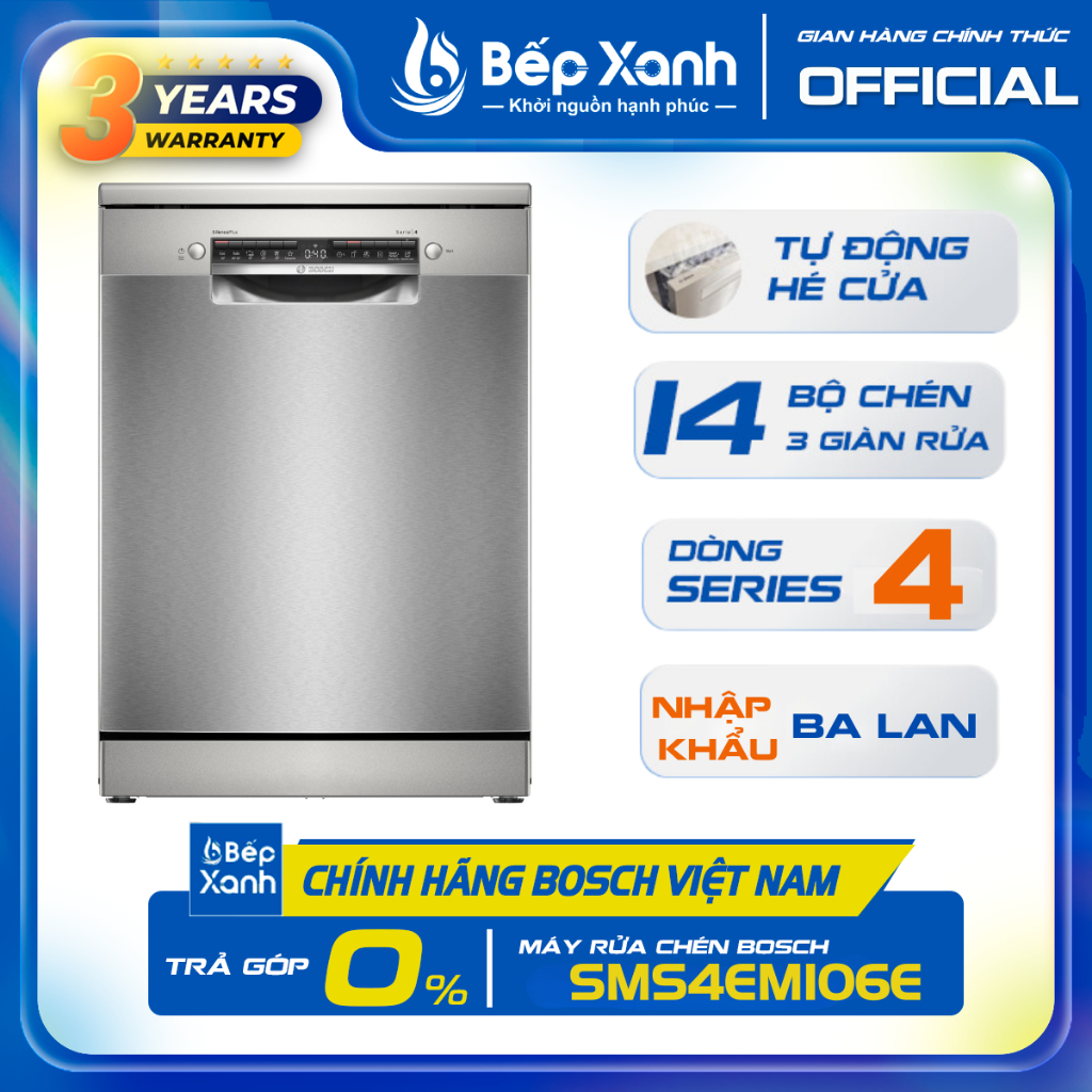 [MẪU 2025 - HÉ CỬA] - Máy rửa bát sấy hé cửa Auto Opendoor  Bosch SMS4EMI06E/SMS6ECI11E - Bảo hành 3