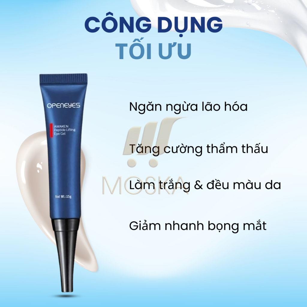 KEM TAN BỌNG MẮT OPENEYES, XOÁ QUẦNG THÂM MẮT, NẾP NHĂN MẮT, KEM DƯỠNG MẮT CAFFEINE PEPTIDE 15GR, TRẺ HOÁ VÙNG MẮT| Mosk