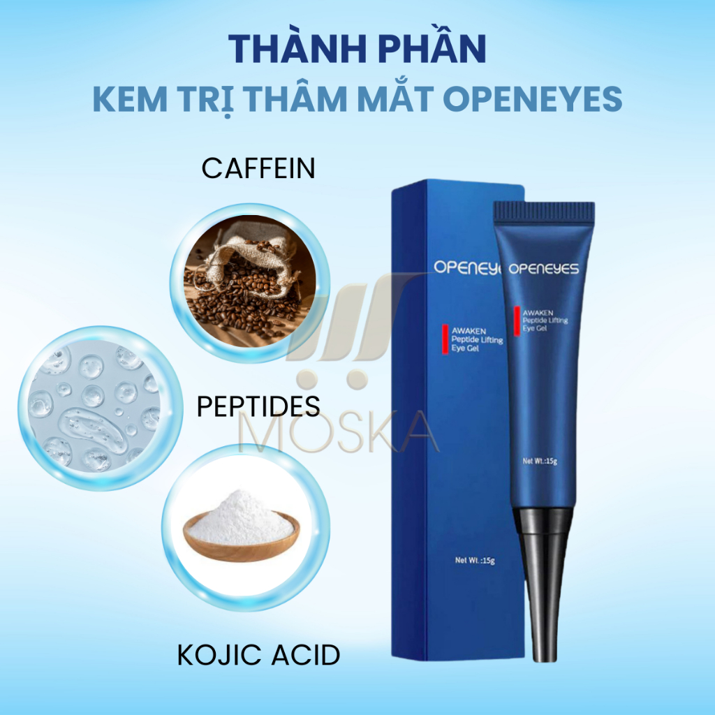 KEM TAN BỌNG MẮT OPENEYES, XOÁ QUẦNG THÂM MẮT, NẾP NHĂN MẮT, KEM DƯỠNG MẮT CAFFEINE PEPTIDE 15GR, TRẺ HOÁ VÙNG MẮT| Mosk