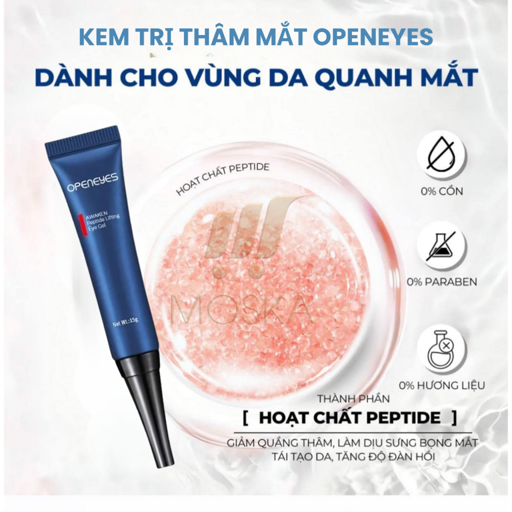 KEM TAN BỌNG MẮT OPENEYES, XOÁ QUẦNG THÂM MẮT, NẾP NHĂN MẮT, KEM DƯỠNG MẮT CAFFEINE PEPTIDE 15GR, TRẺ HOÁ VÙNG MẮT| Mosk