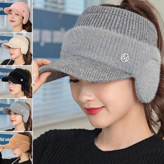 Mũ Len Hở Chóp Nón Lưỡi Trai Nửa Đầu Lông Chữ M Che Tai Giữ Ấm Mùa Đông ms420