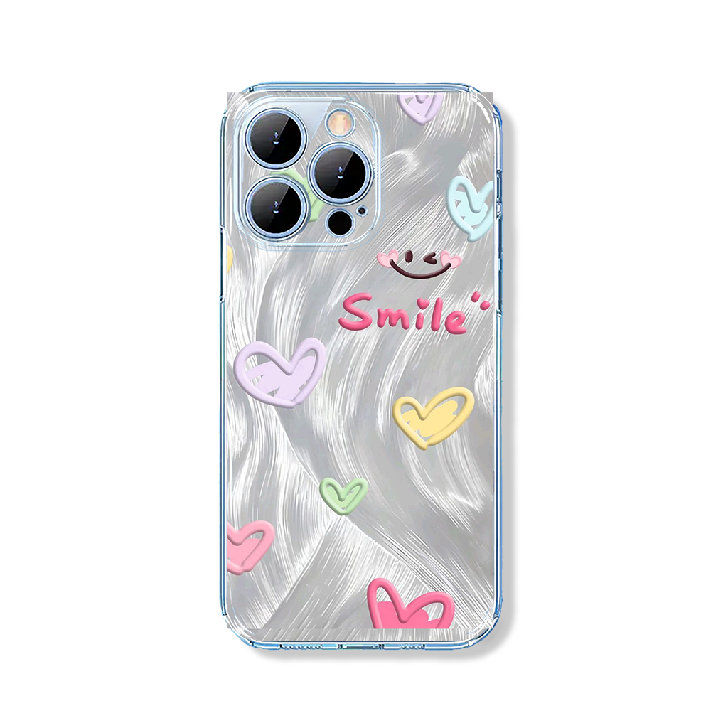 Ốp Lưng iPhone trong suốt trái tim nhiều màu Smile in lông vũ bạc iphone 17 air pro 16 11 15 14 12 x