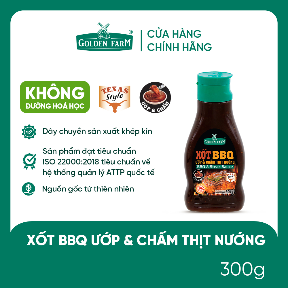 Xốt BBQ Ướp & Chấm Thịt Nướng Golden Farm 300g, hương khói đặc trưng Texas, vị chua cay dịu nhẹ