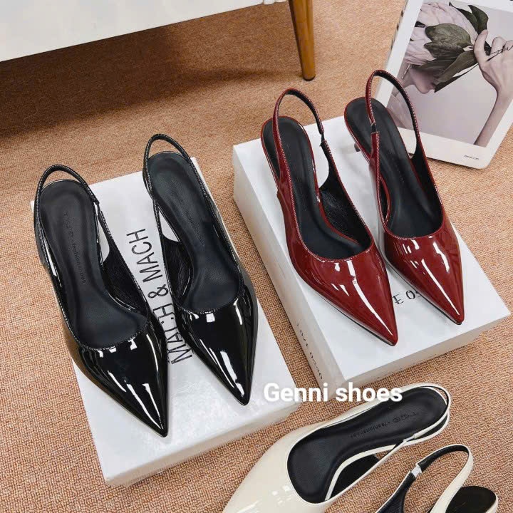 Giày cao gót 7 phân mũi nhọn, quai hậu chất da bóng, gót nhọn 7cm (TB21)