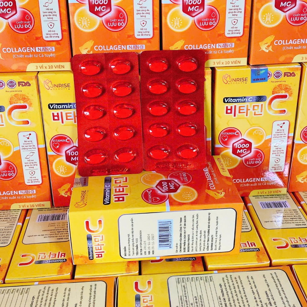 Vitamin C Plus (vỉ 30 viên) collagen nano, lựu đỏ, việt quất hỗ trợ đẹp da, giảm nám sạm da - 30 viên