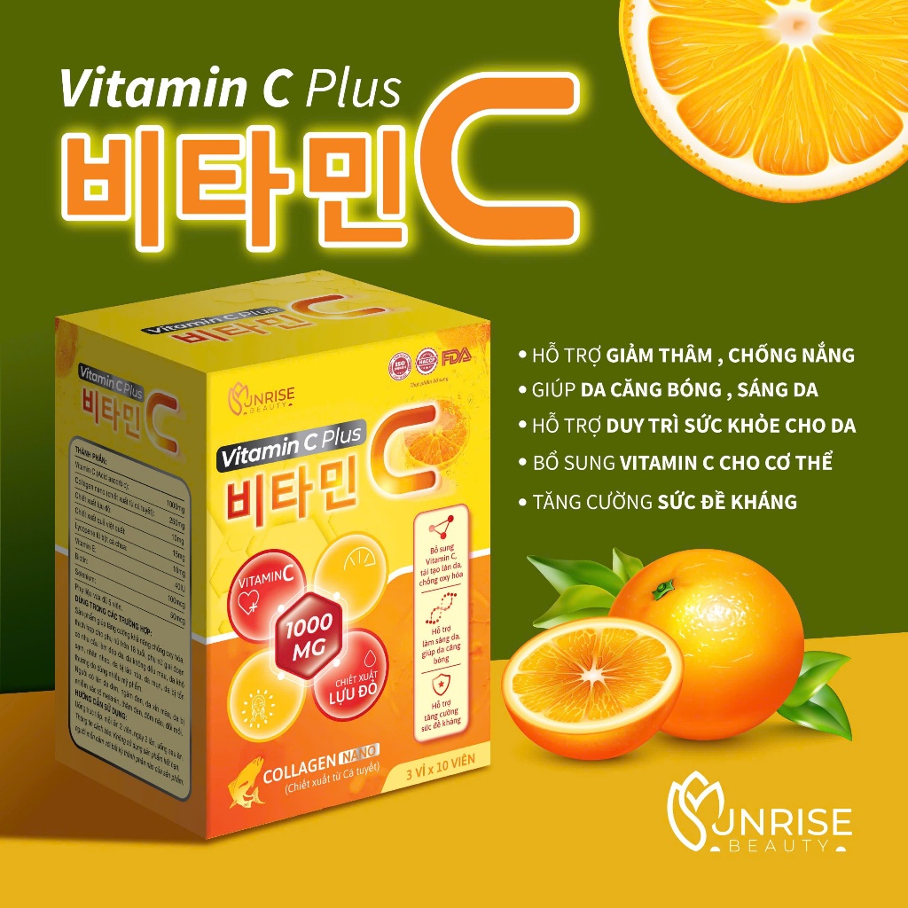 Vitamin C Plus (vỉ 30 viên) collagen nano, lựu đỏ, việt quất hỗ trợ đẹp da, giảm nám sạm da - 30 viên