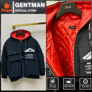 Áo Khoác Gió Bomber Hoạ Tiết Chữ Phối Túi Hộp Chất Vải Trần Bông 2 Lớp Bản Phối Mũ Hàng Loại 1