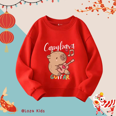 Áo sweater bé trai, bé gái in hình Capybara - Áo nỉ thu đông cổ tròn cho bé size từ 15-40kg  Loza Kids AN3013