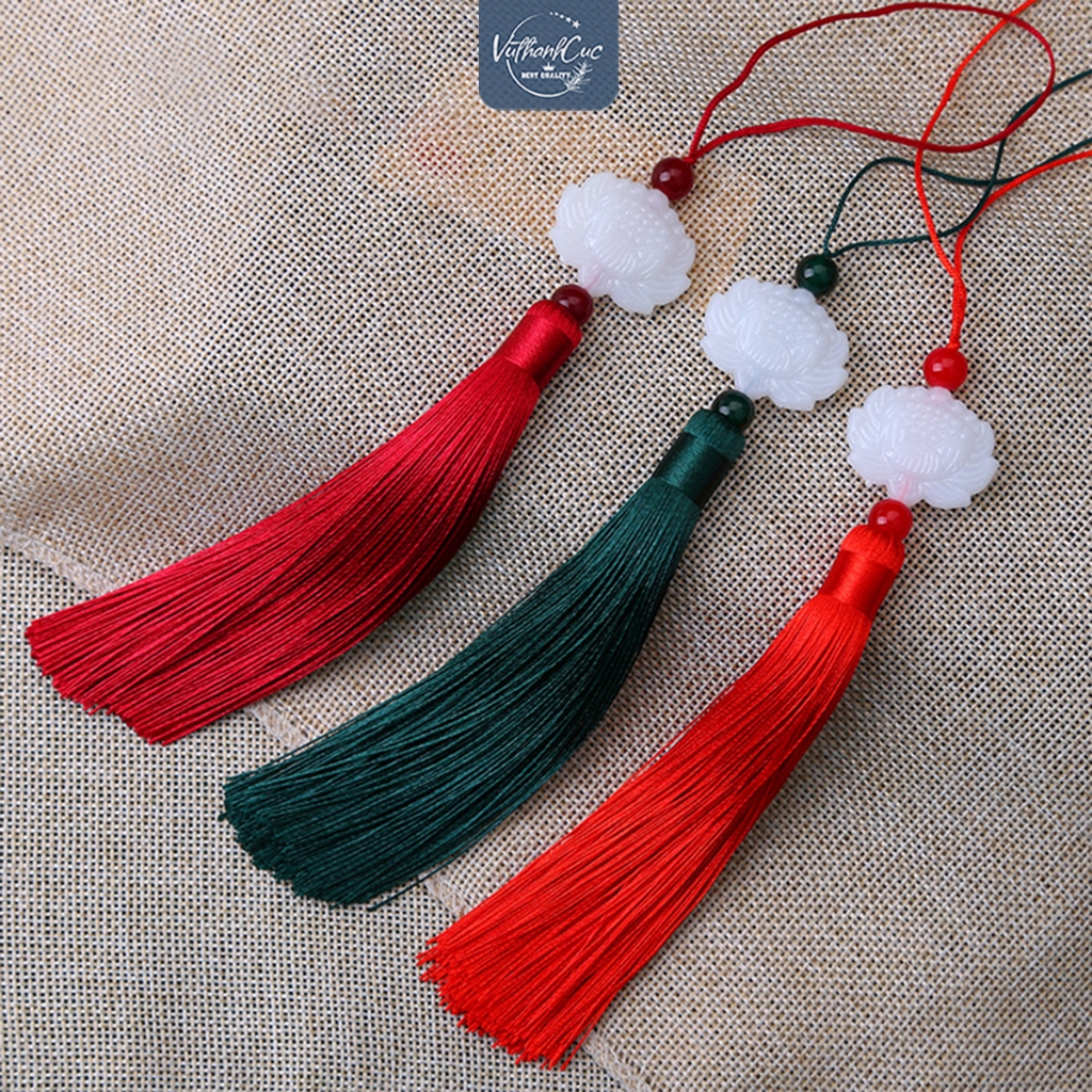 [COMBO 20c] Dây Tua Rua Hoa Sen hai mặt ngọc bội trắng treo trang trí - gói quà - decor - phụ kiện...